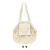 A small, cream cotton mesh tote bag with a solid pocket and straps for carrying.