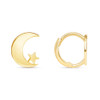 Moon Star Huggie Hoop Earring 14K Yellow Gold