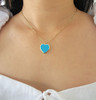 Large Turquoise Heart Pendant Necklace 14K Gold