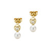 14K Yellow Gold Diamond Bezel Pearl Post Earrings With Peg