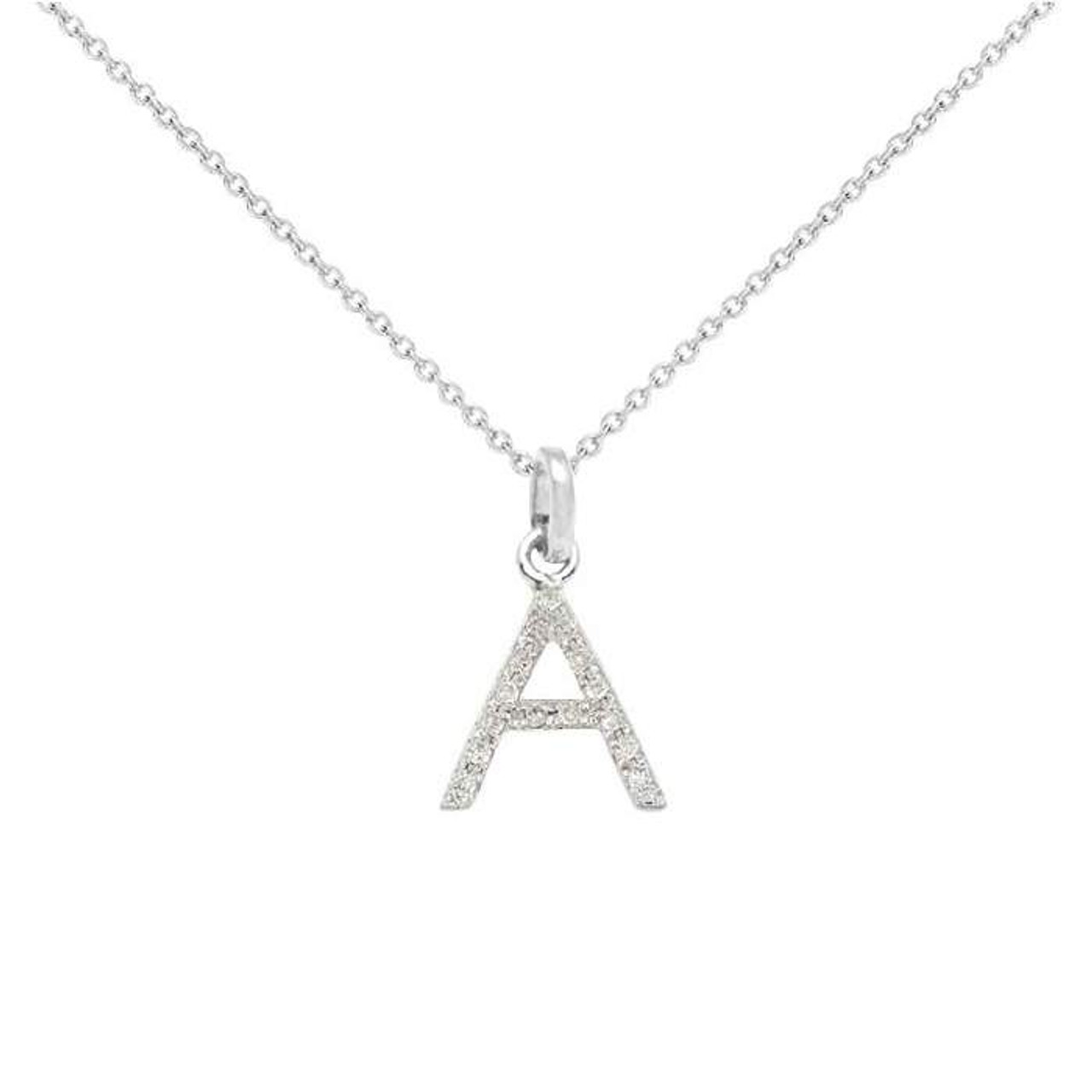 Initial Pendant R Letter Charms Diamond Necklace 14K Gold-G,I1 18 Chain / White Gold