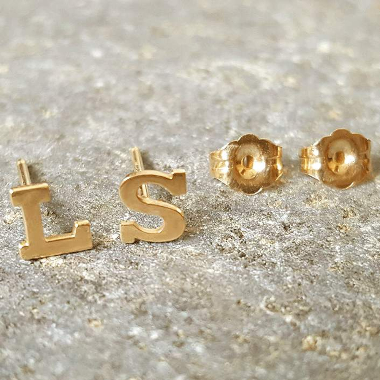 Letter A Stud Earrings in 14k Gold