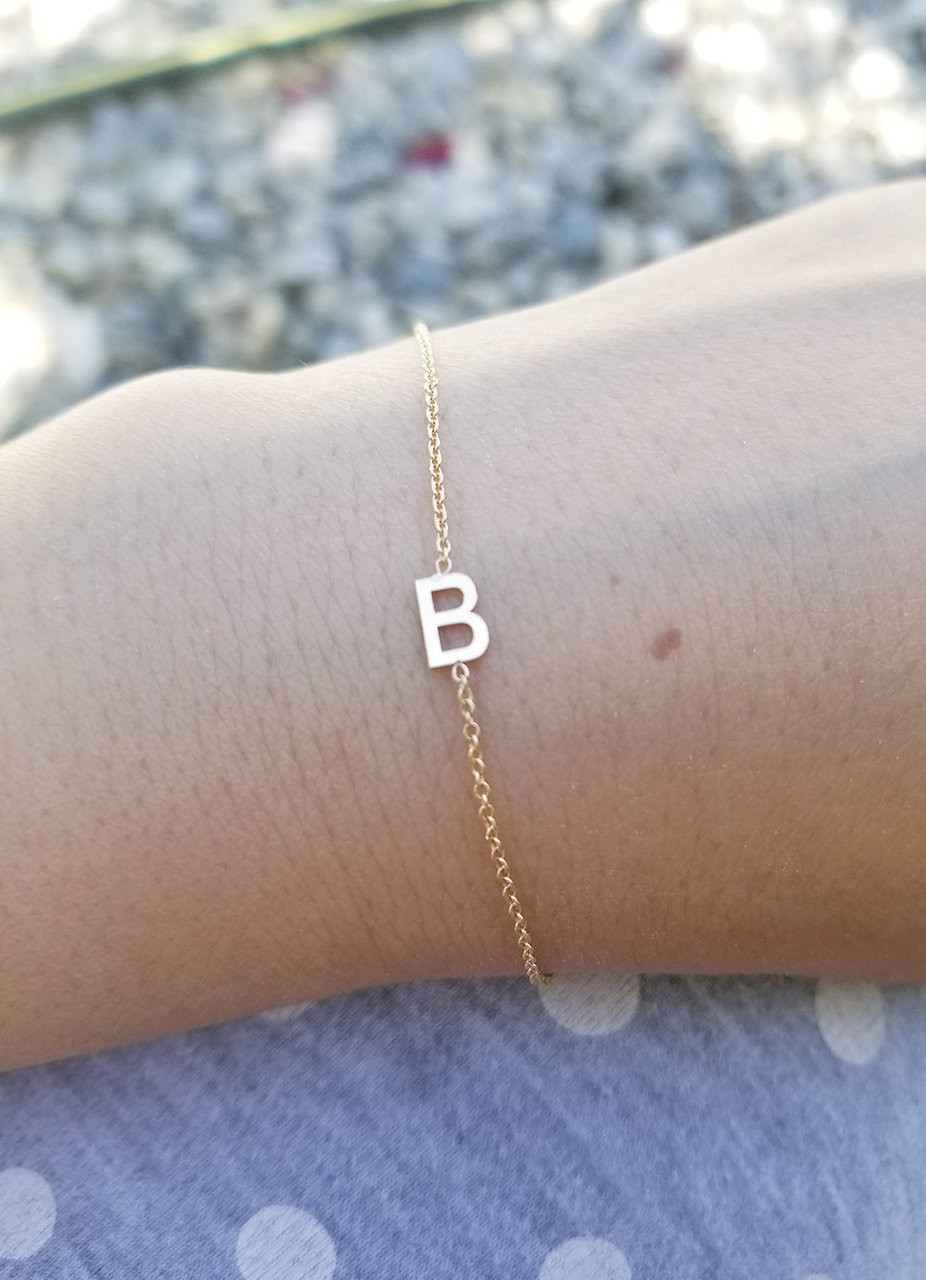 Gold Initial Bracelet with Birthstone  Lulu  Belle Jewellery