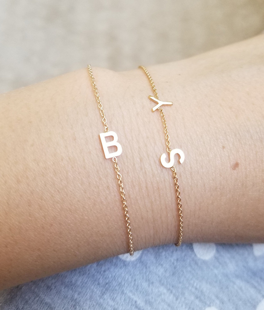 Gold Initial Bracelet 10K Yellow Gold / F