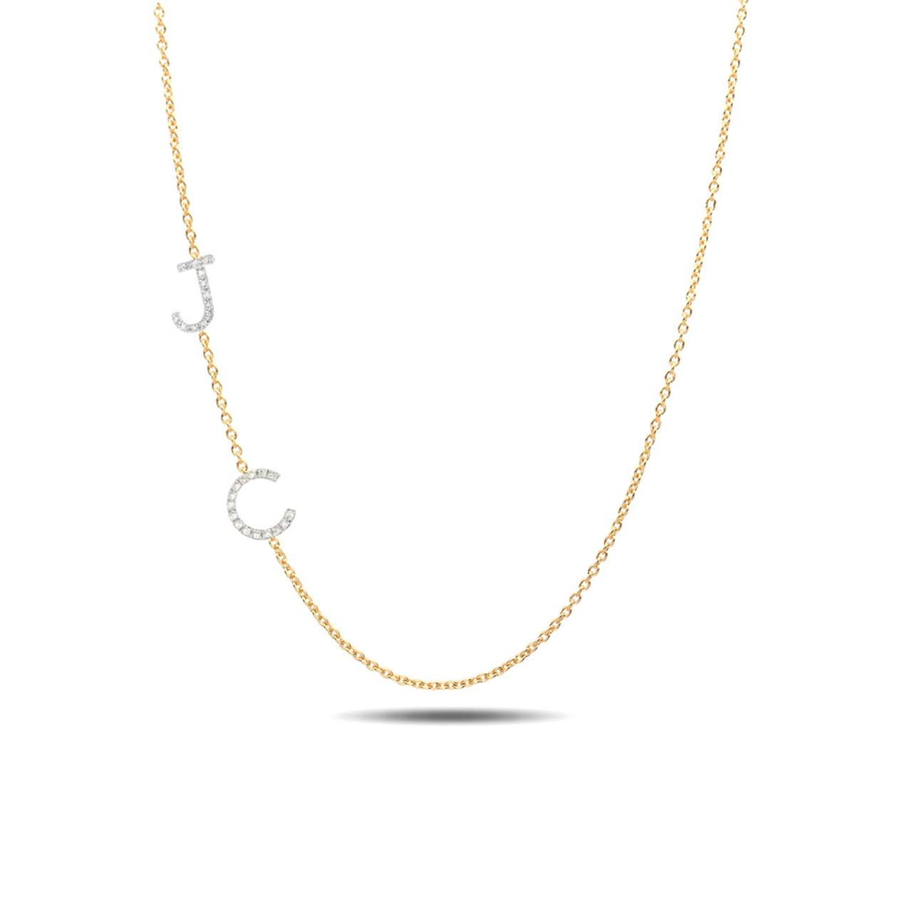 14k gold diamond asymmetrical initials necklace