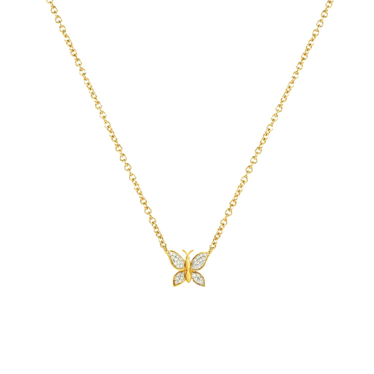 14K Solid Yellow Gold Diamond Butterfly Necklace, Natural Diamond Necklace,  Butterfly Necklace, Gold Butterfly Necklace