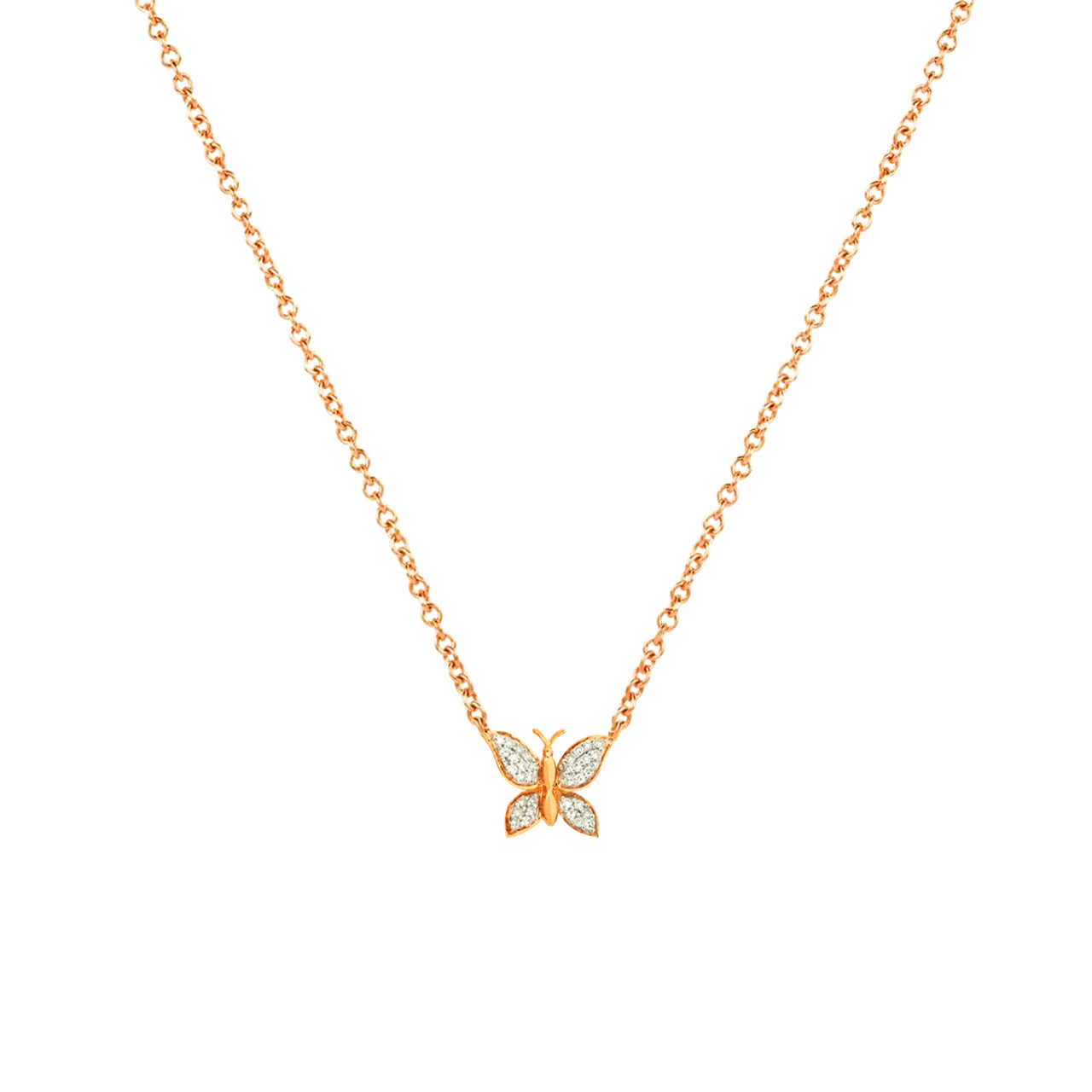 14K Tri-Color Gold Filigree Butterfly Necklace