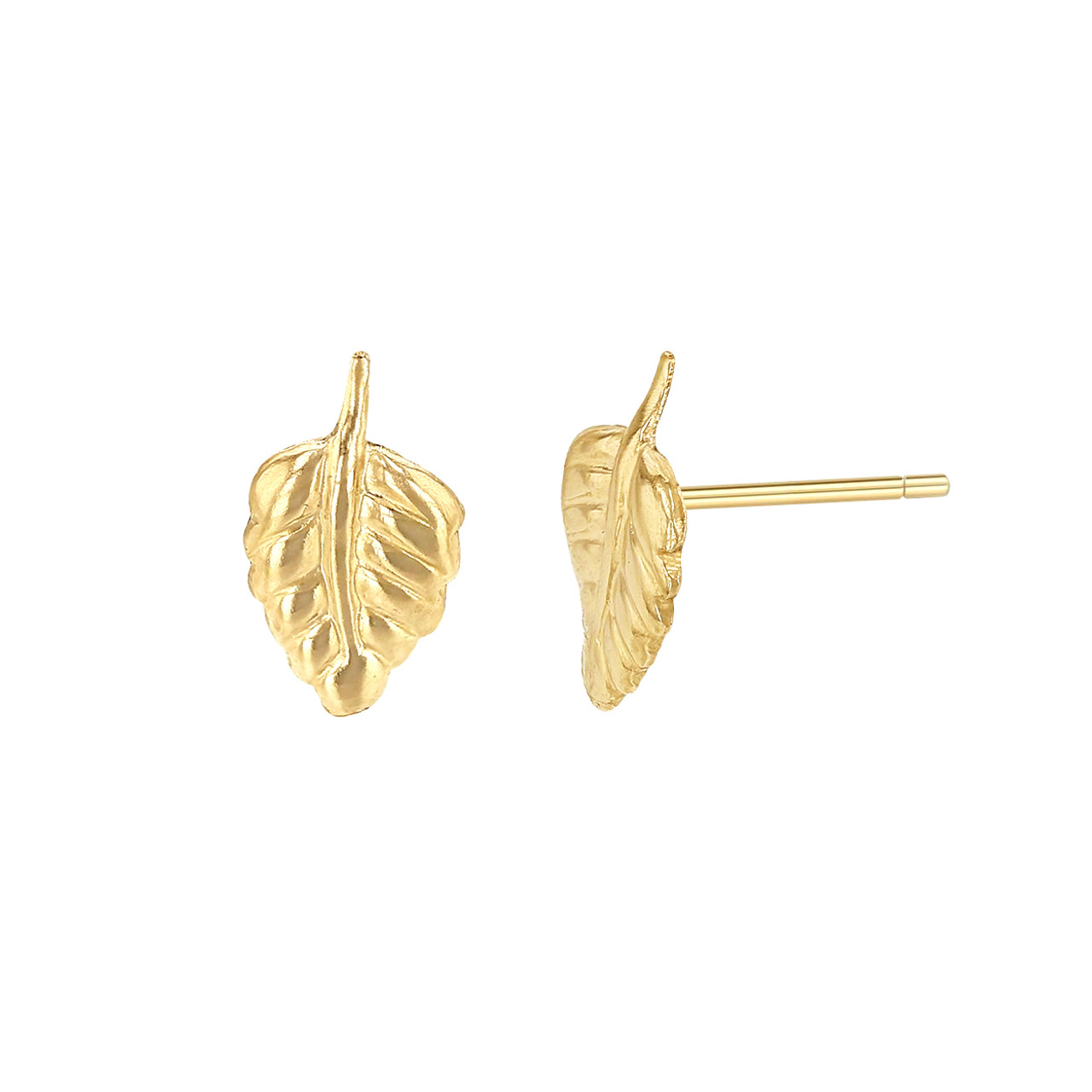 14K yellow gold tiny leaf stud earrings