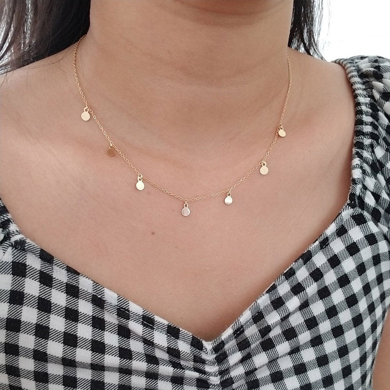 14k gold discs necklace/Minimalist discs necklace drop