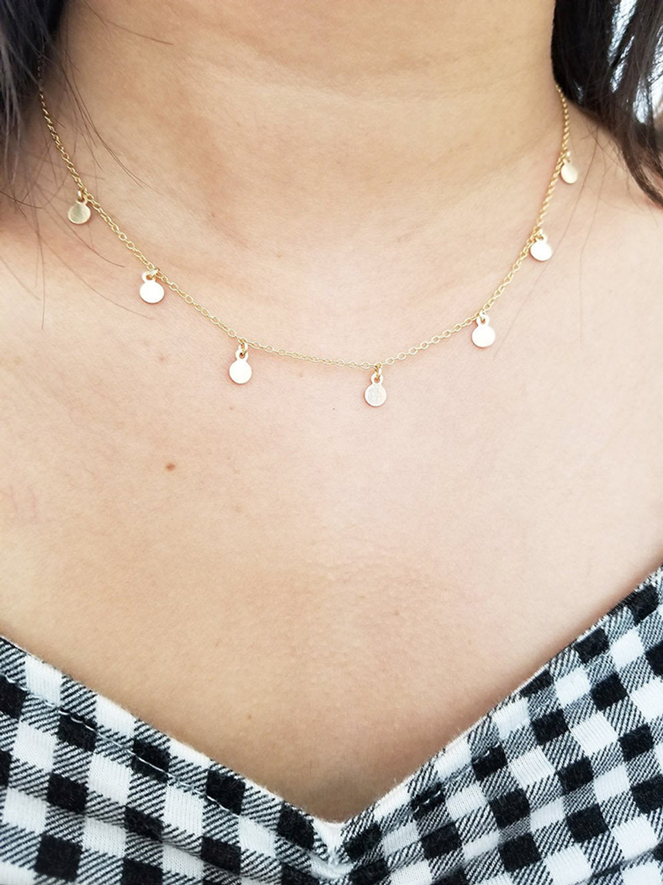 14k gold discs necklace/Minimalist discs necklace drop