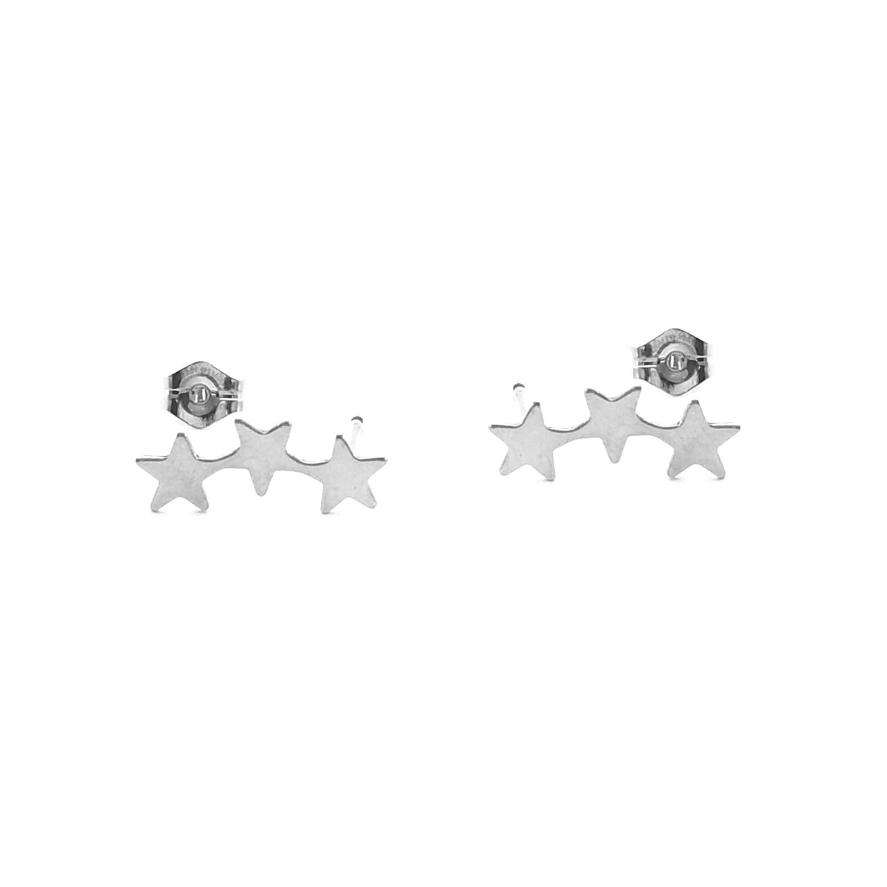 Triple Star Ear Climber Stud Earrings