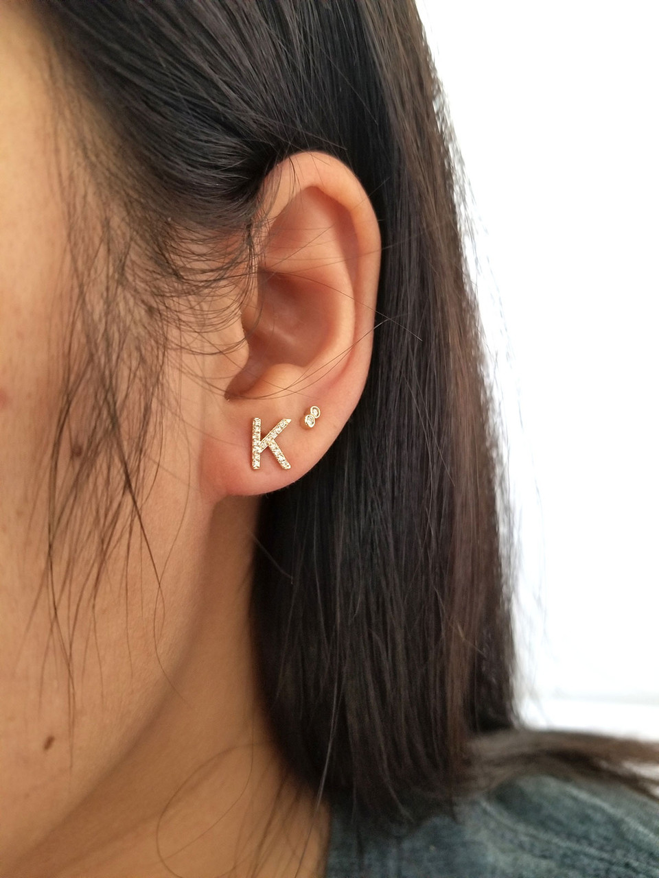 14KT Rose Gold Diamond Initial Stud Earring
