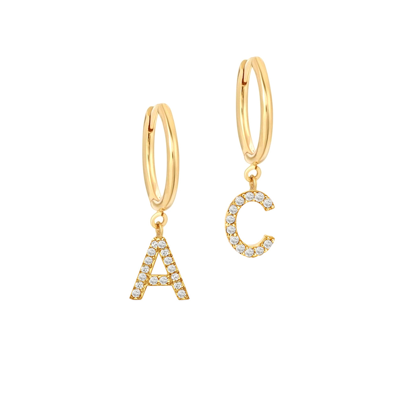 Fettero 14K Gold Plated Dainty Initial Alphabet Letter Name A To Z Huggie  Hoop Earrings for Women Jewelry Gift