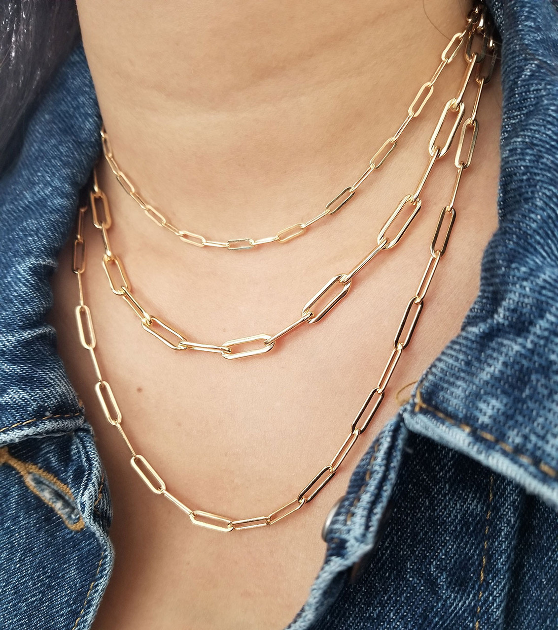 14K Gold Paper Clip Link Chain Necklace S / 18 / Yellow Gold