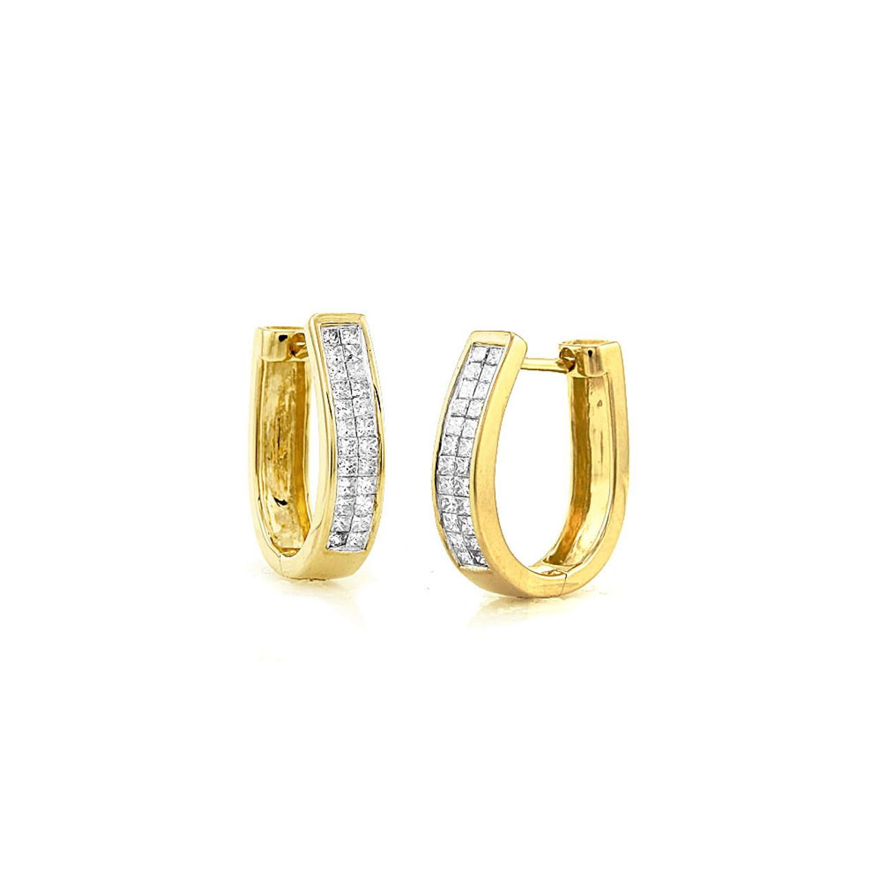 Princess Cut 0.65ctw Diamond Hoop Earrings 14K Gold