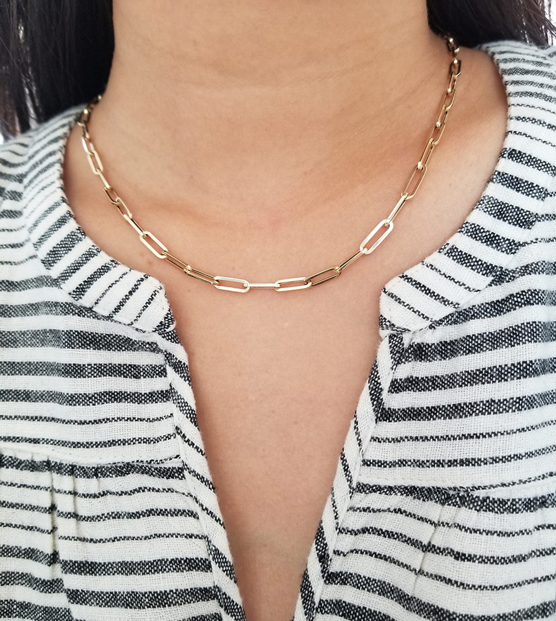 14K Large Paper Clip Chain Necklace – Baby Gold