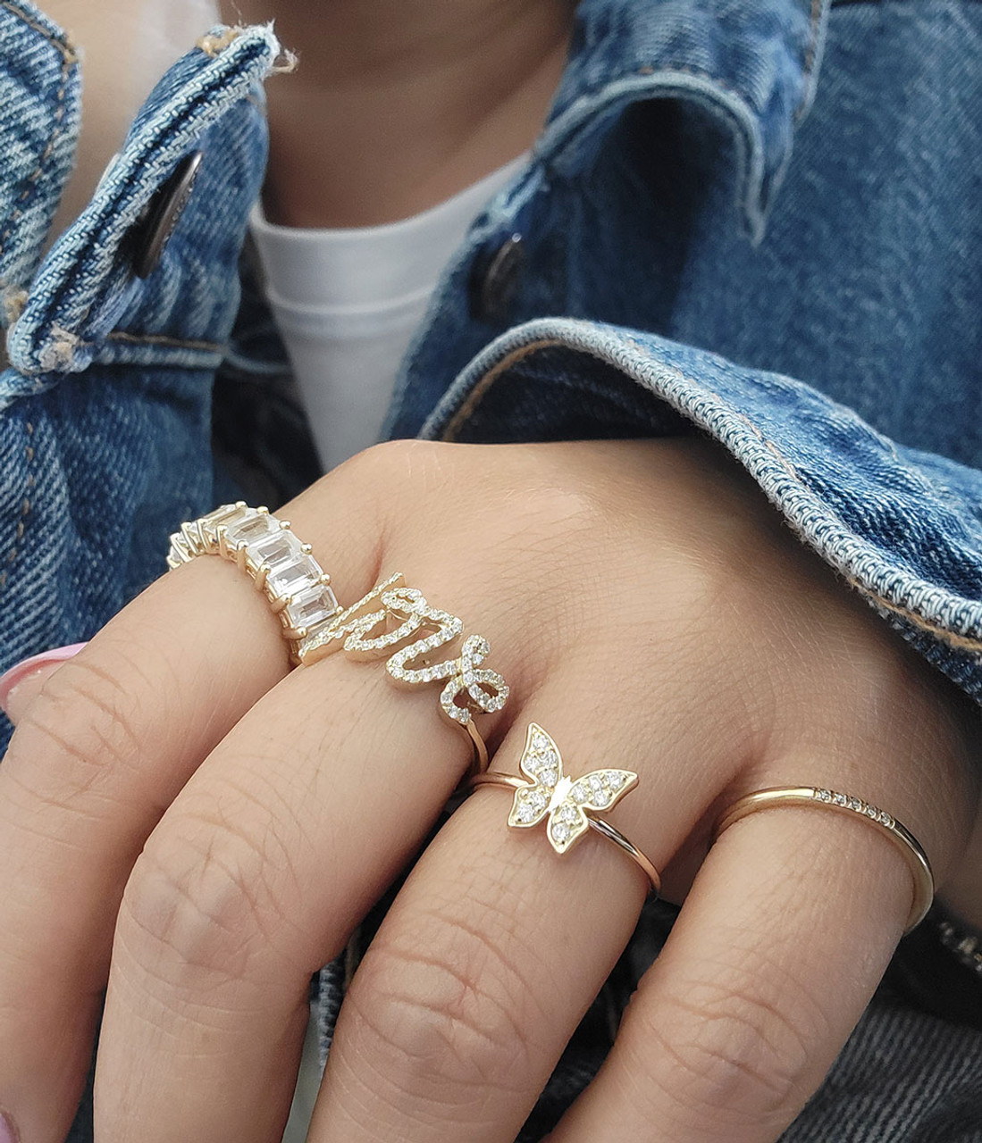 Stylish Gold Plated Pink Crystal butterfly Ring Set For women and Grils