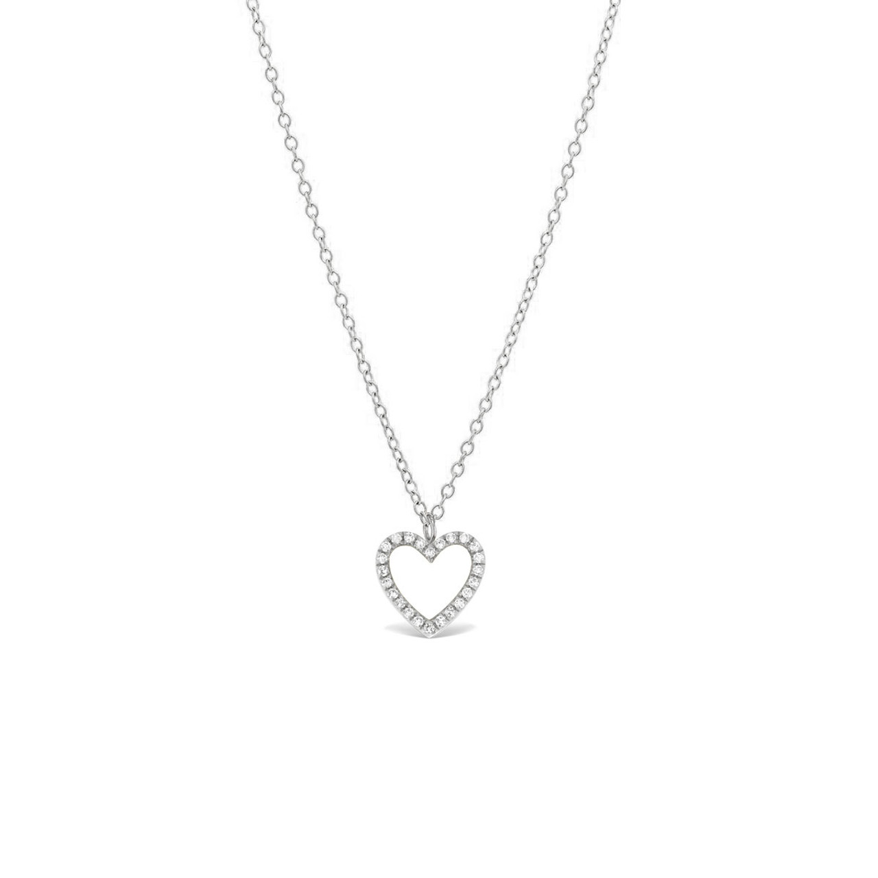 Diamond Open Heart Pendant Necklace 14K Gold