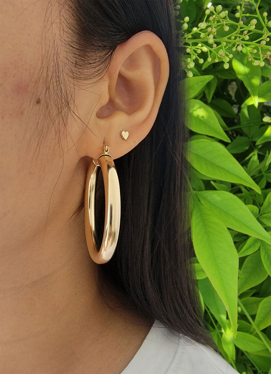 Buy 14K Gold Round Hoop Earring for Woman/ 14K Gold Hoop Earrings Gift for  Her/ Gold Minimalist Hoop Earrings for Woman/ Mothers Day Gift Online in  India - Etsy