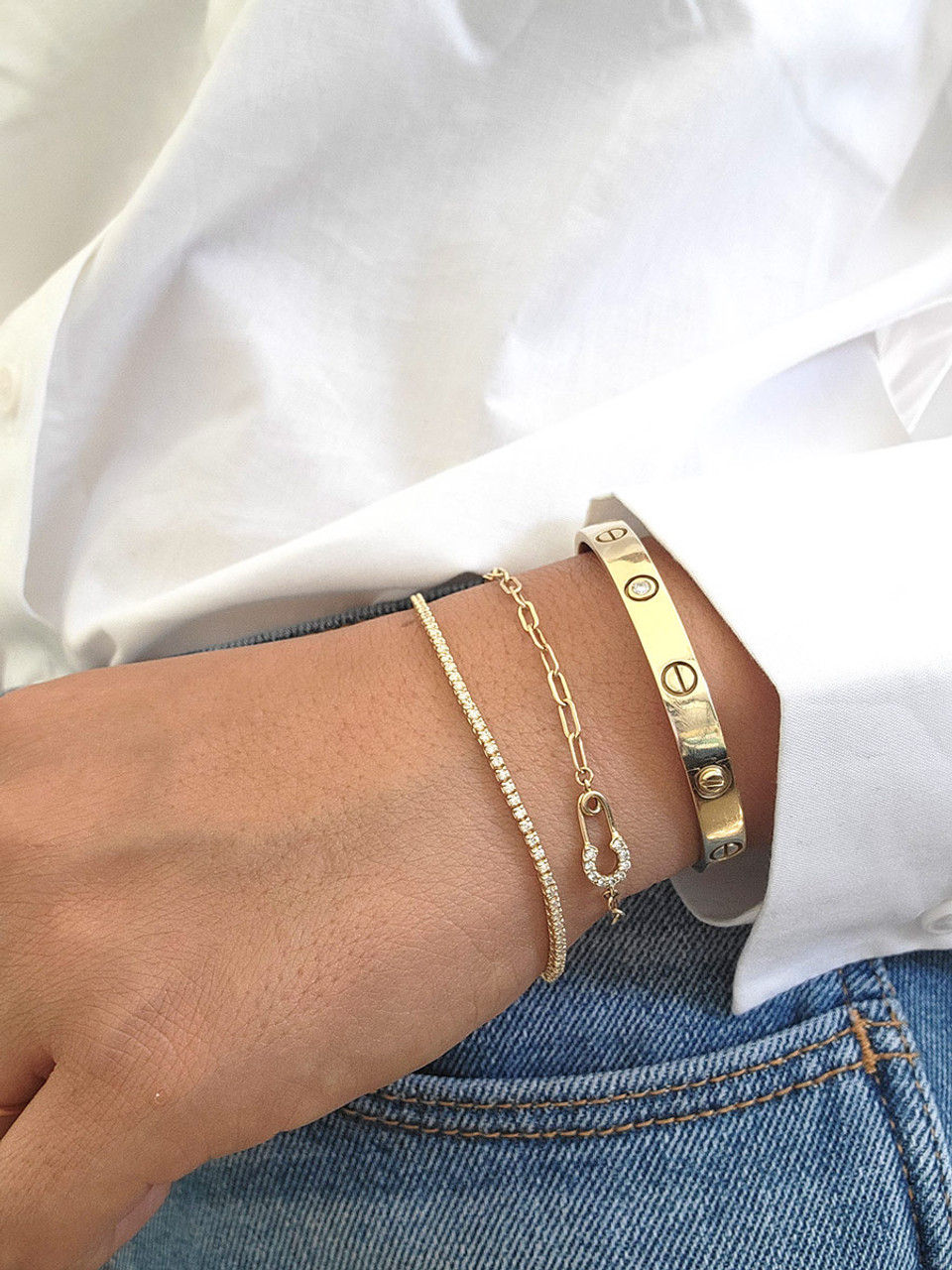 Dainty Diamond Initial Bracelet 14K Gold - 2 Letters | LeMel – LeMel