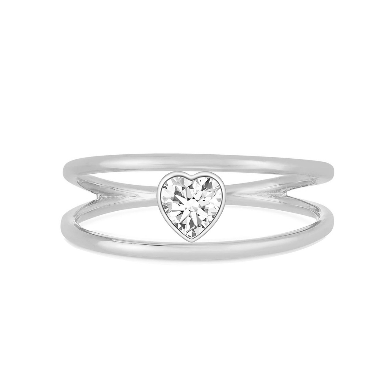 14K White Gold Open Heart Diamond Ring