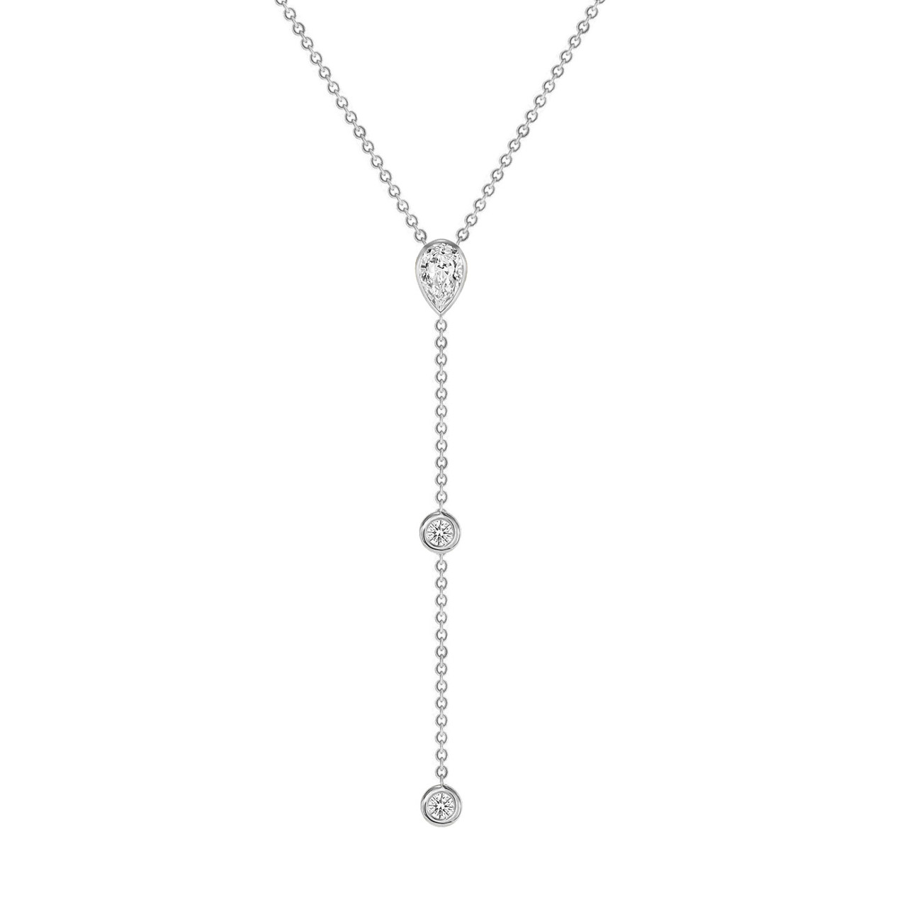 Diamond Pear-Shape and Bezel Lariat Necklace in 14K Gold