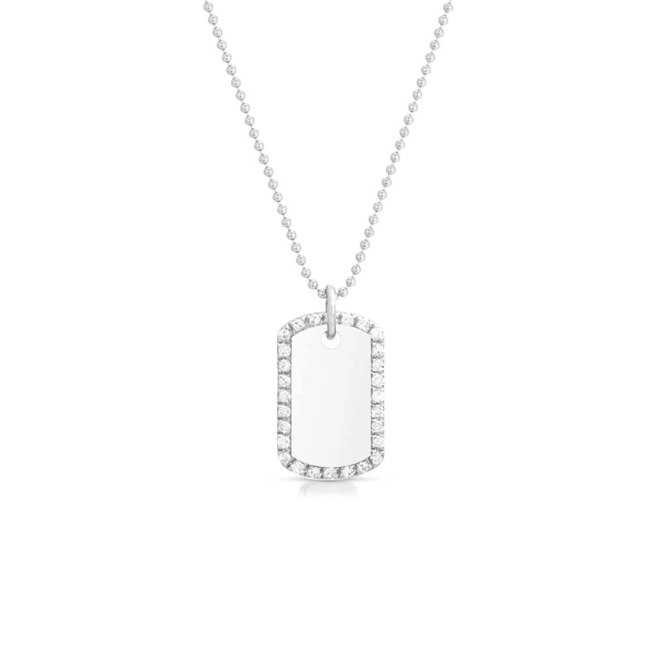 Diamond Dog Tag Pendant Necklace 14K Gold