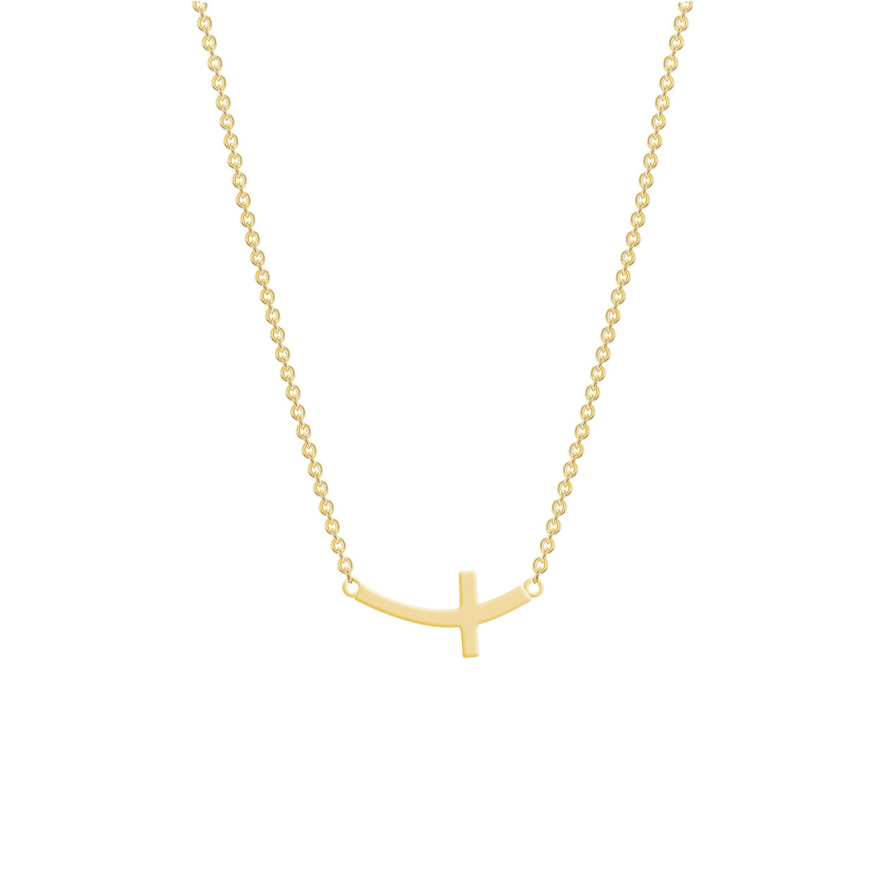 Sideways Small Curved Cross Necklace 14K Gold