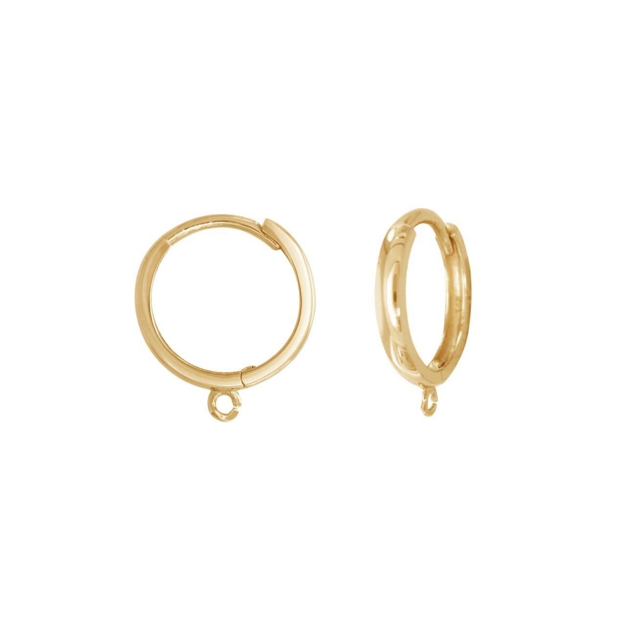 14k Solid Yellow Gold • Round Tube Huggie Hoop Earring Round Hinge Plain  Design Polished • 4 Sizes Available 10 mm -15 mm •