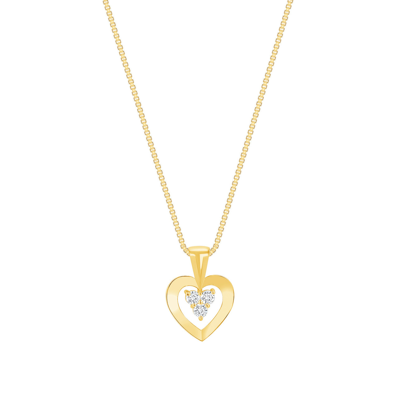 Round White Diamond Ladies 3 Stone Heart Pendant Necklace 14K Gold