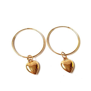 Heart Dangle Hoop Earrings 14KY