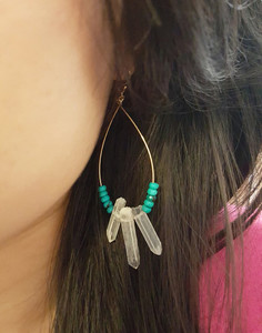 Turquoise with white crystal bar earrings