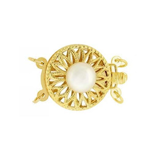 14K Yellow Gold 13mm Round Filigree Pearl Clasp