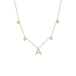 Drop Bezel Diamond with Diamond Initial Necklace 14K Rose Gold