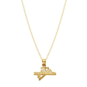 Baseball Pendant Necklace 14K Yellow Gold