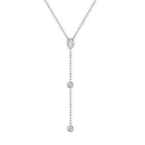 Diamond Pear and Bezel Lariat Necklace in 14K White Gold