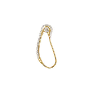 14K Gold Single Row Diamond Safety Pin Style Earring