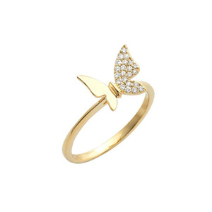 Diamond Butterfly Stacking Ring 14K Yellow Gold