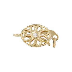 Single Diamond Filigree Fish Hook Clasp 14K Yellow Gold