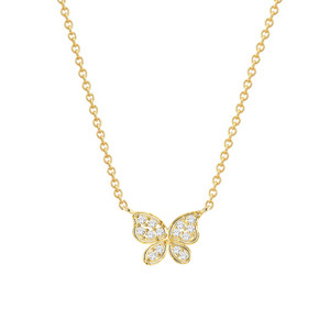 Diamond Butterfly Charm Necklace 14K Yellow Gold