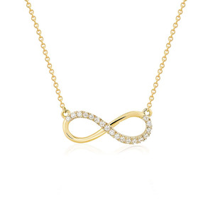 Half Diamond Large Infinity Pendant Necklace 14K Yellow Gold