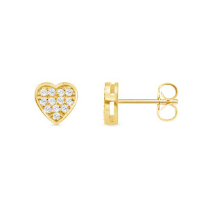 Layering & Stacking Heart-Shaped Diamond Stud Earrings 14K Yellow Gold