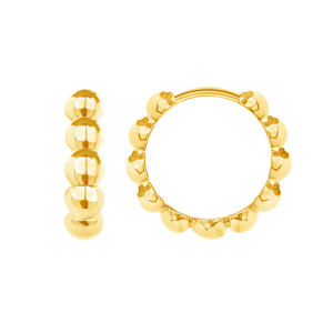 Bead Huggie Hoop Earrings 14K Yellow Gold