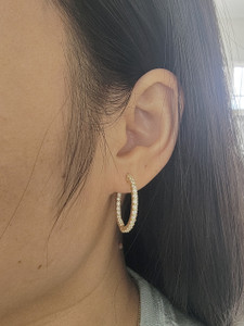 Natural Diamond Hoop Earrings 14K Yellow Gold
