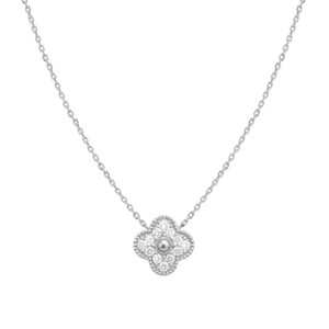 Natural Diamond Clover Charm Necklace 14K White Gold