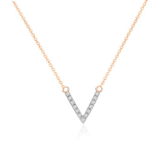 14K Rose Diamond V Necklace