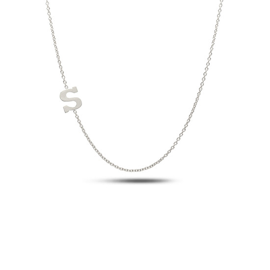 Sideways Initial Necklace 14K White Gold