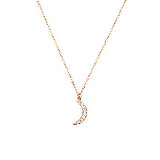 14K rose gold diamond moon necklace