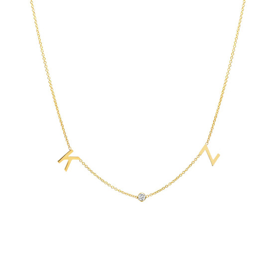 14K yellow gold two initials and diamond bezel necklace