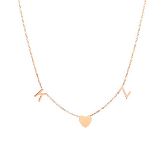 14K rose gold space letter and heart necklace